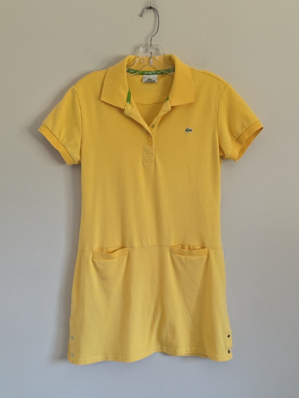 LACOSTE | stretch pique polo dress embroidered Yellow Green Sz 10